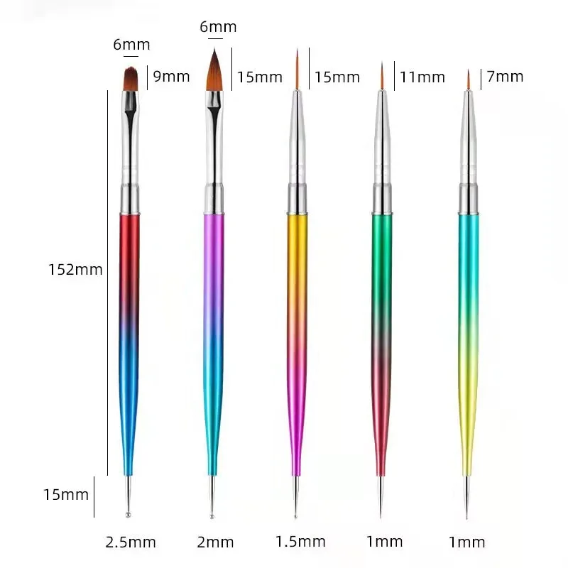 5/20 piezas Pinceles para arte de uñas, punta de diseño, dibujo, tallado, punteado, plano, abanico, delineador, acrílico, gel, UV, esmalte, herramientas de manicura 6