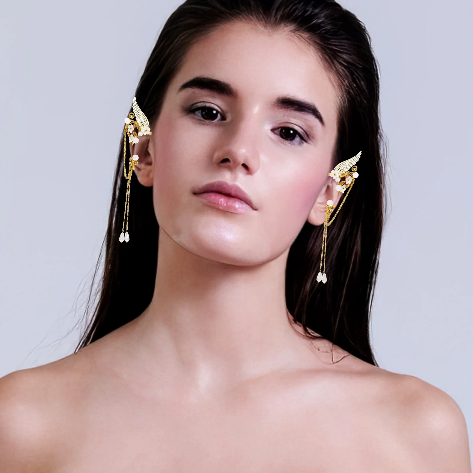 

Non Piercing Cuffs Lightweight Alloy Elf Clip On Earrings Style Clip On Earrings Tassel Design For Women Teen Girls Gifts