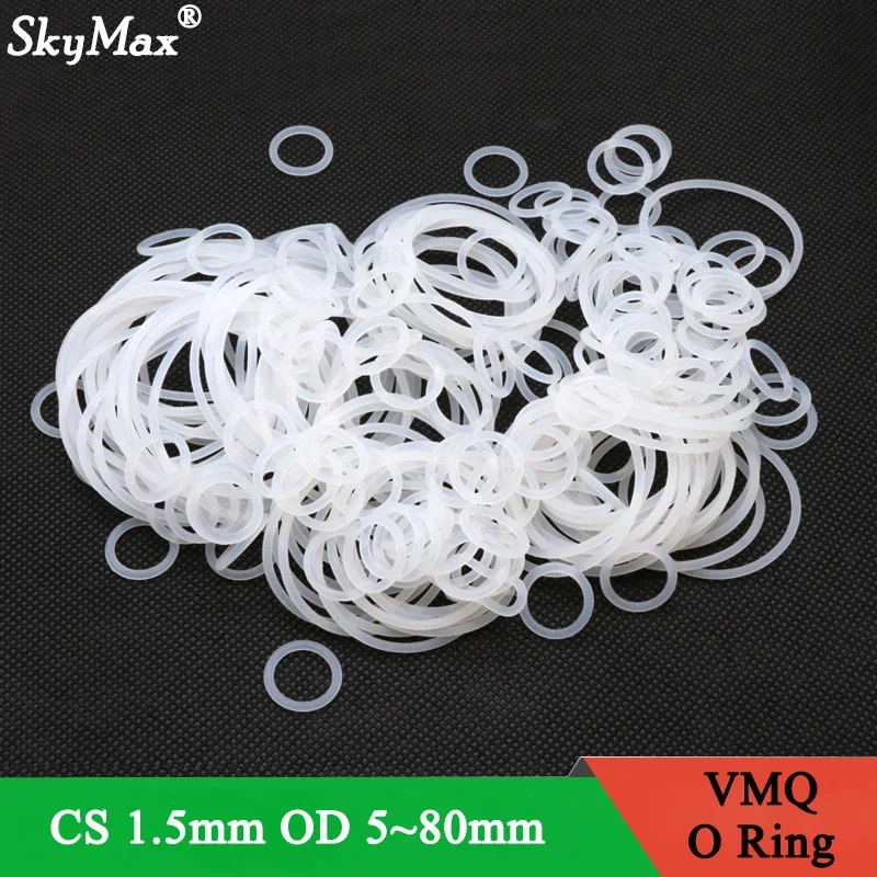 10Pcs VMQ O Ring Seal Gasket Thickness CS 1.5mm OD 5~ 80mm Silicone Rubber Insulated Waterproof Washer Round Shape White Nontoxi