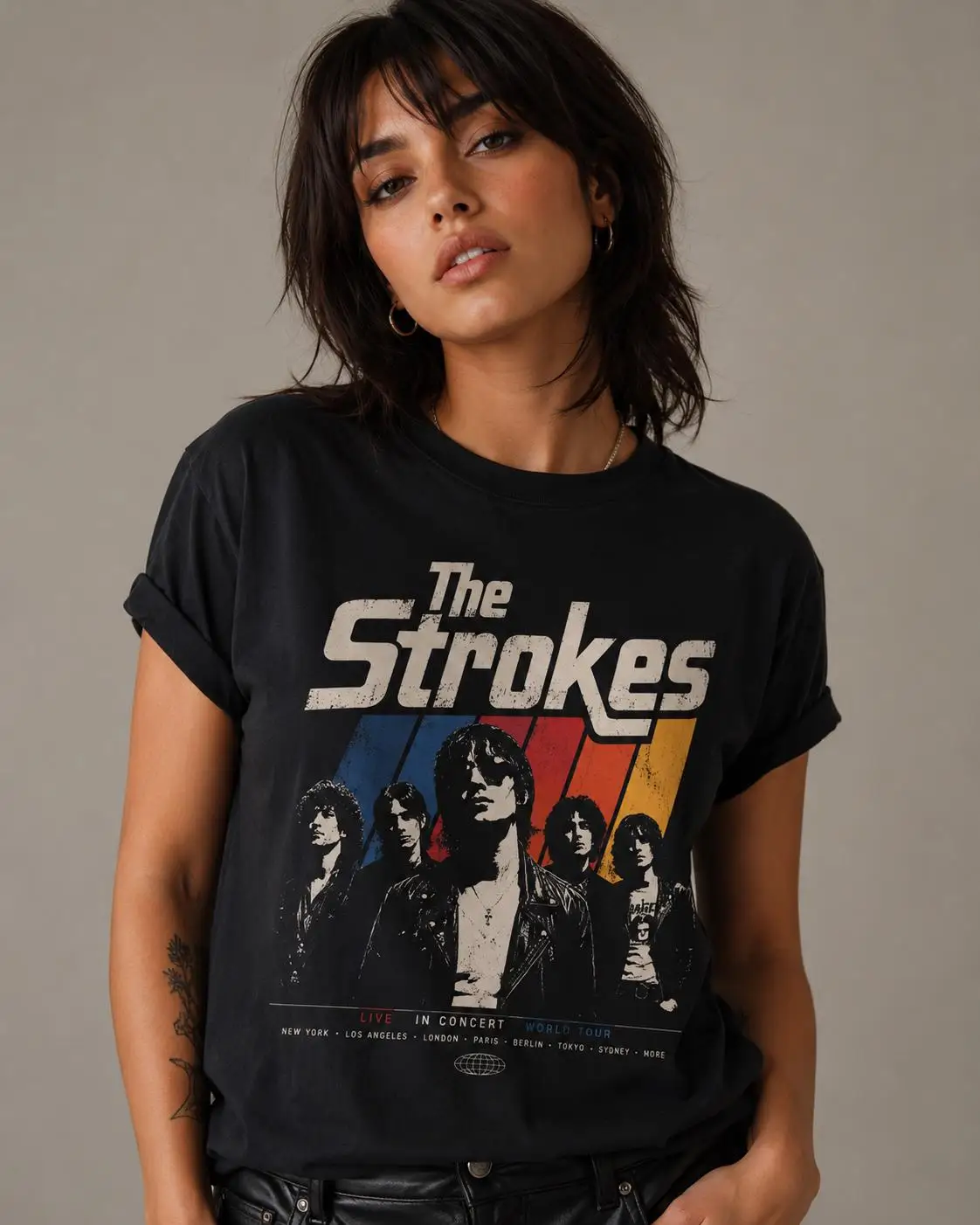 The Strokes Band Tour 2026 T-Shirt Retro Tour Poster Design Graphic Printed T-shirt Men and Women Vintage Cotton T Shirt
