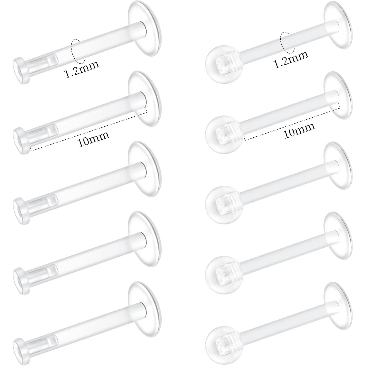 10pcs Clear Earrings for Work Sports Helix Cartilage Tragus Lip Earring Piercing Retainers Plastic Jewelry Women Men