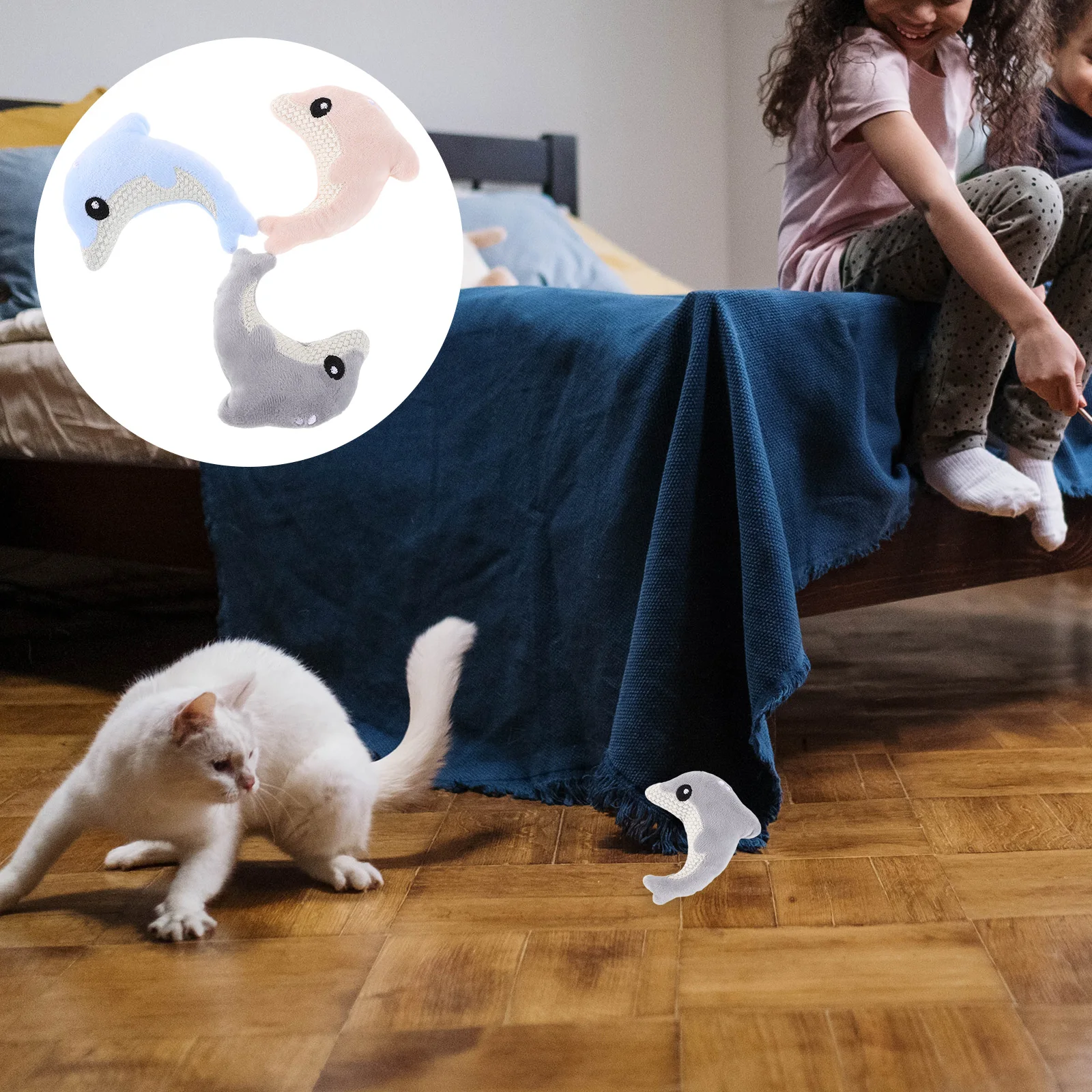 

3pcs Cute Dolphin Shaped Kitten Interactive Play Stimulation Soft For Indoor Cats Chewing Scratching