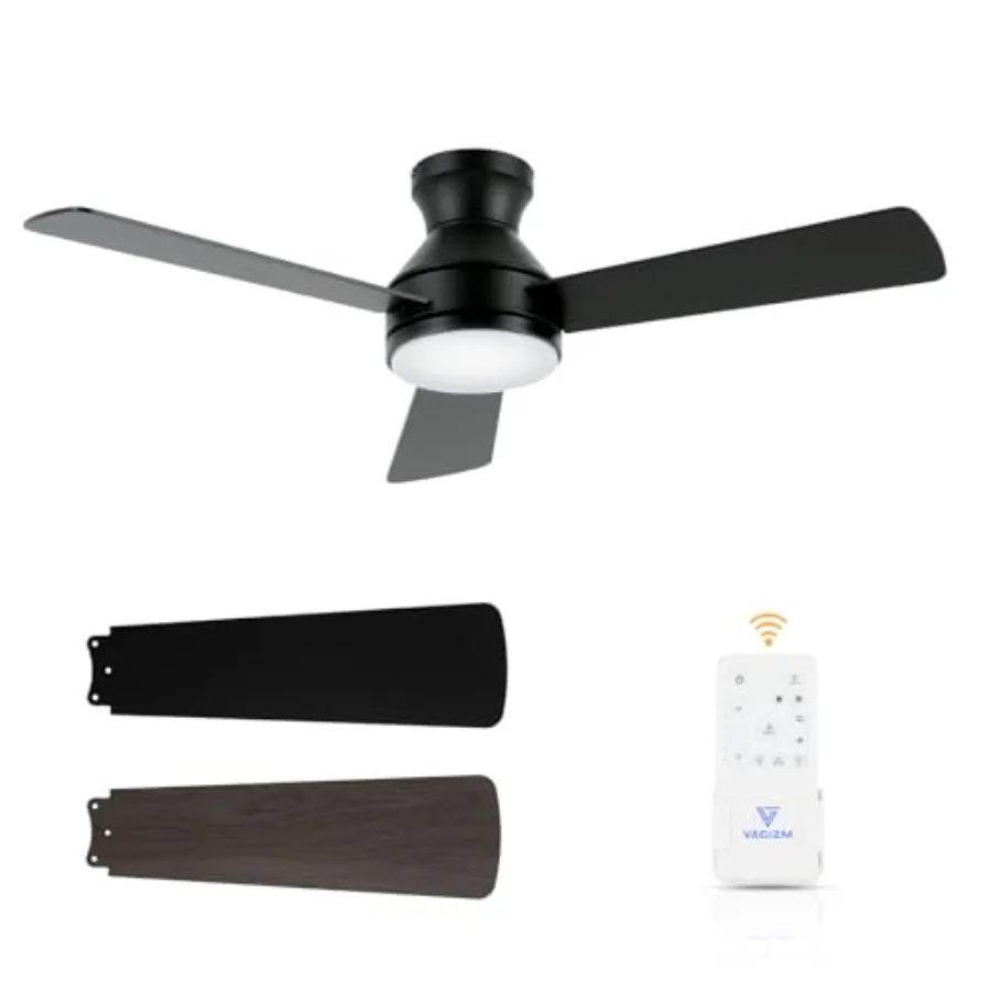 42 Inch Flush Mount Ceiling Fan with Light Quiet DC Motor 3CCT Dimmable LED Low Profile for Bedroom Home Office