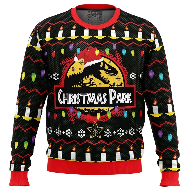 

2026 Autumn Winter Men's Jurassic Park Christmas Head Ugly Christmas Hoodie Women's Casual Sports Party Hoodie