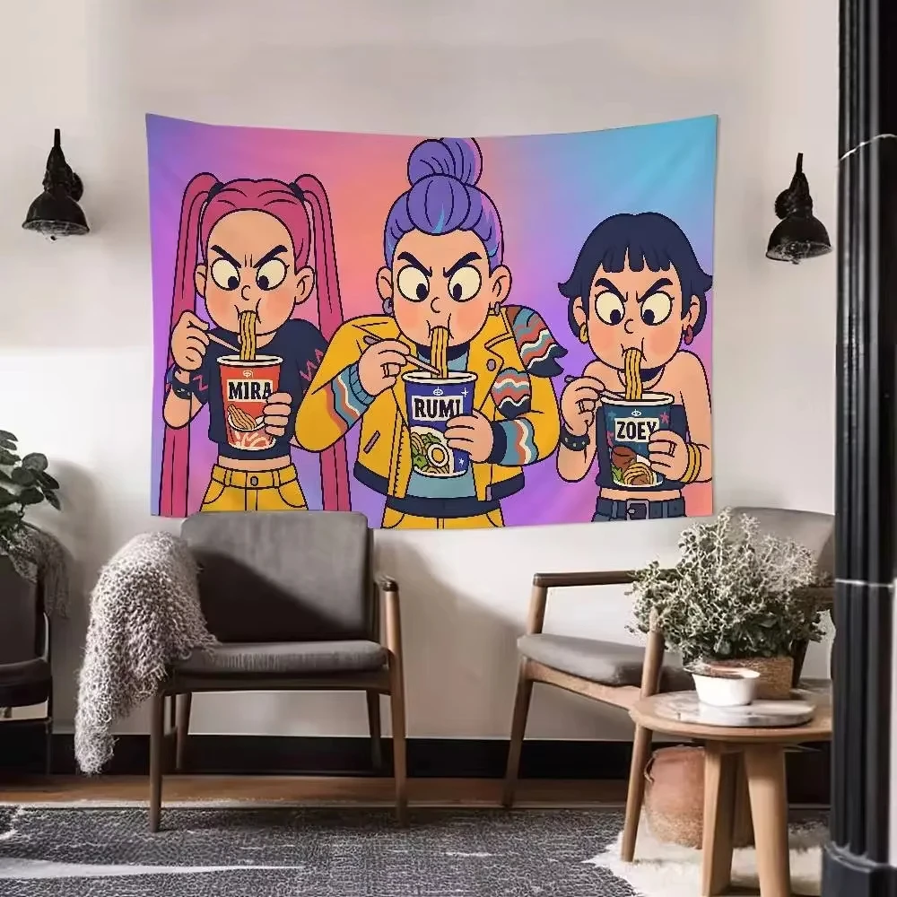 خلفية حفلة Kpop D-Demon Hunters، نسيج على الطراز البوهيمي لمهرجان الموسيقى وحفلات أعياد الميلاد