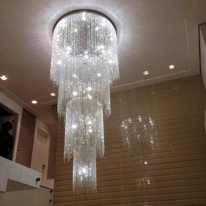 Simple staircase crystal chandelier luxury villa living room LED rotary staircase decorative chandelier  customized lighting