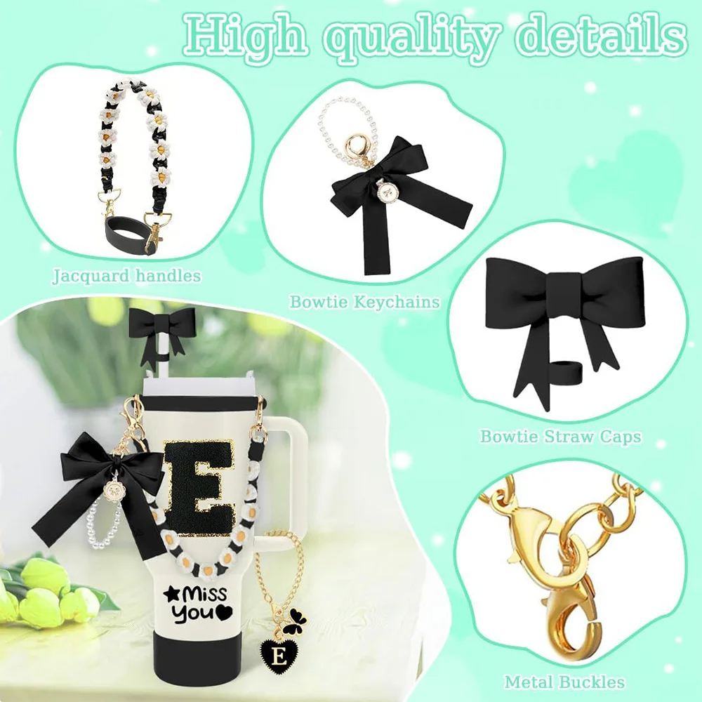 8Pcs Cup Accessories Including Straw Topper,Silicone Prorective Boot,Cup Charm,Stickers and Handle Strap for 40oz Tumbler Cup