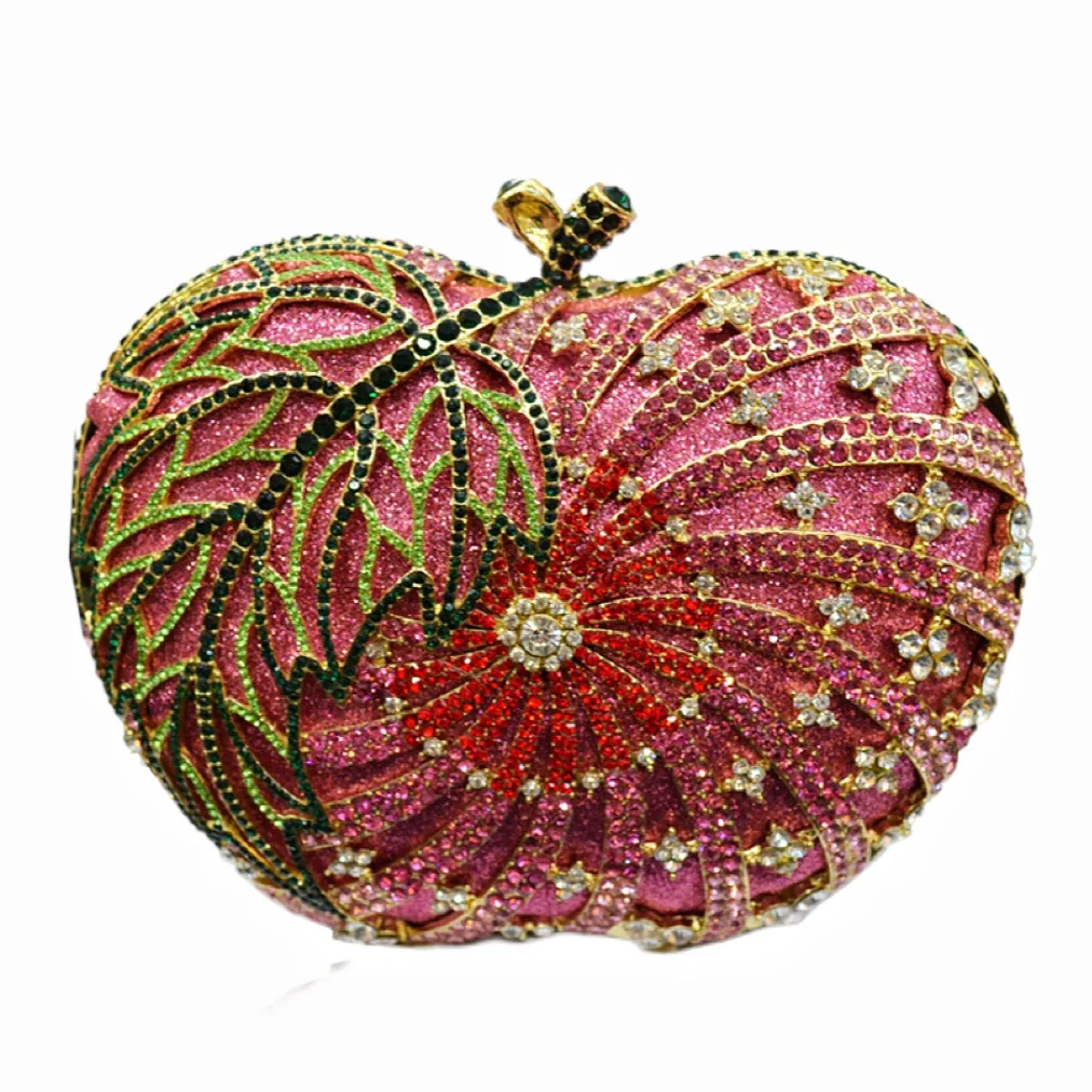 

17x13CM Apple-shaped diamond-studded Evening Bag Leaf Hollowed-out Metal Bag Banquet Women Clutch bag A7542