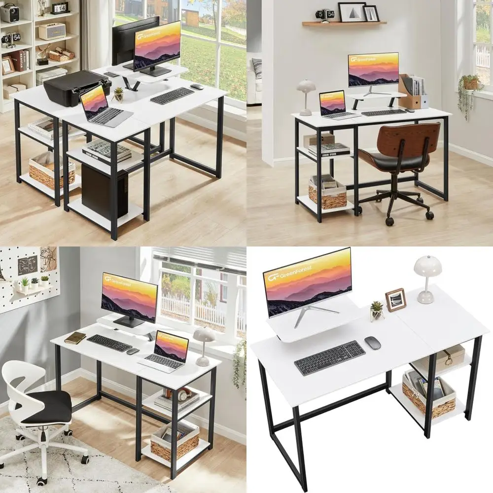 

Белый домашний офисный стол 47 с подставкой для монитора и регулируемыми полками для ПК и ноутбука