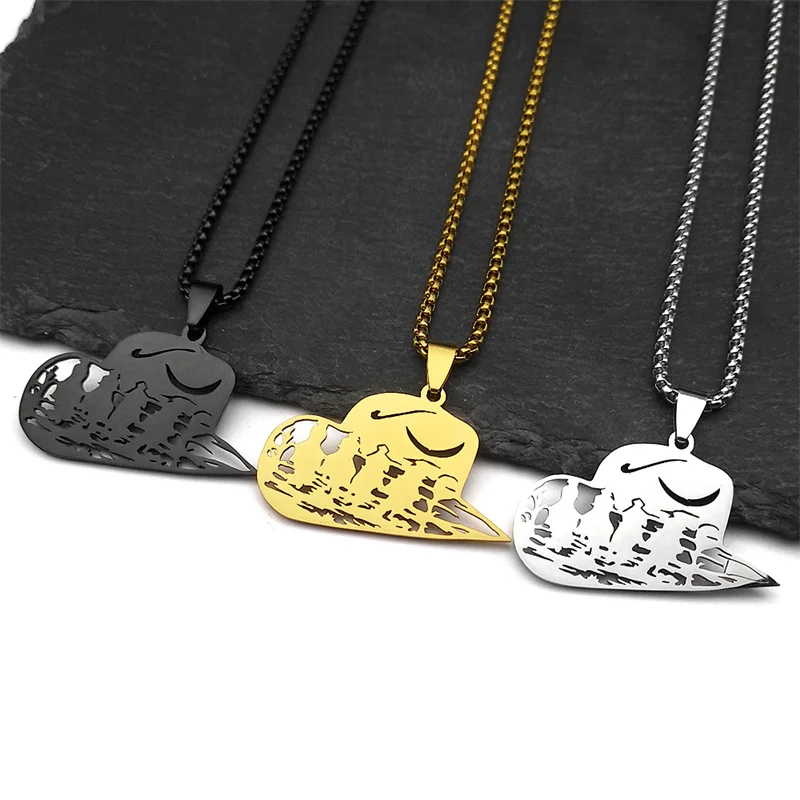 

Hollow Western Cowboy Hat Horse Pendant Necklace For Women Men Stainless Steel Gold Color Crescent Moon Animal Chain Jewelry
