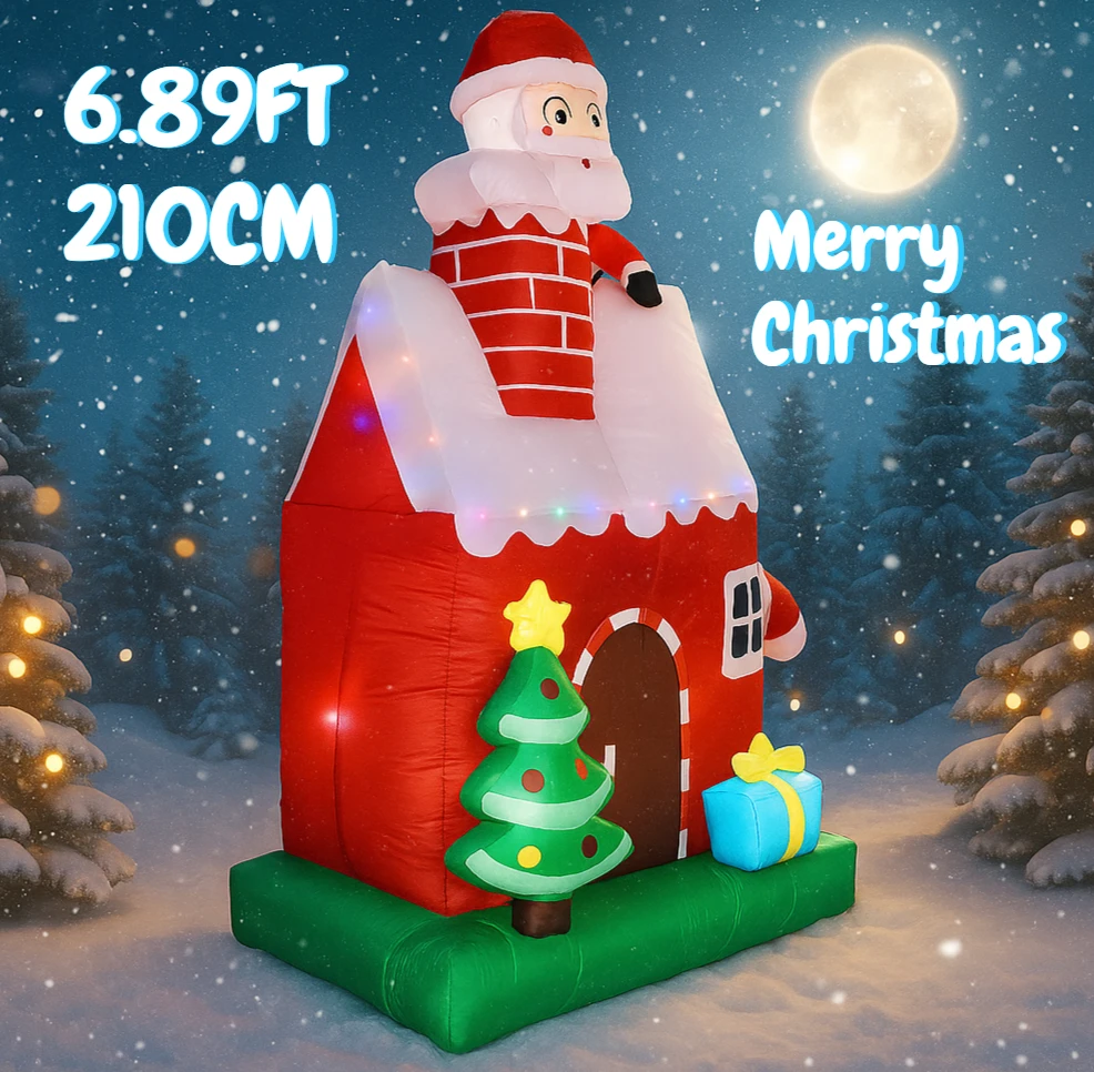 Inflatable Santa Man House Christmas Tree Toy Xmas Decorations for Yard Christmas Supplies Home Ornaments Holiday Gifts 6.89FT