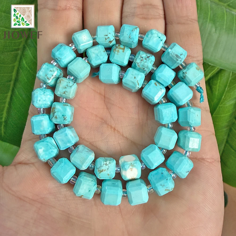 Natural Blue Turquoises Faceted Cube Loose Beads 15'' Strand DIY Bracelet Earrings Charms Accessories 5/7/8mm for Jewelry Making