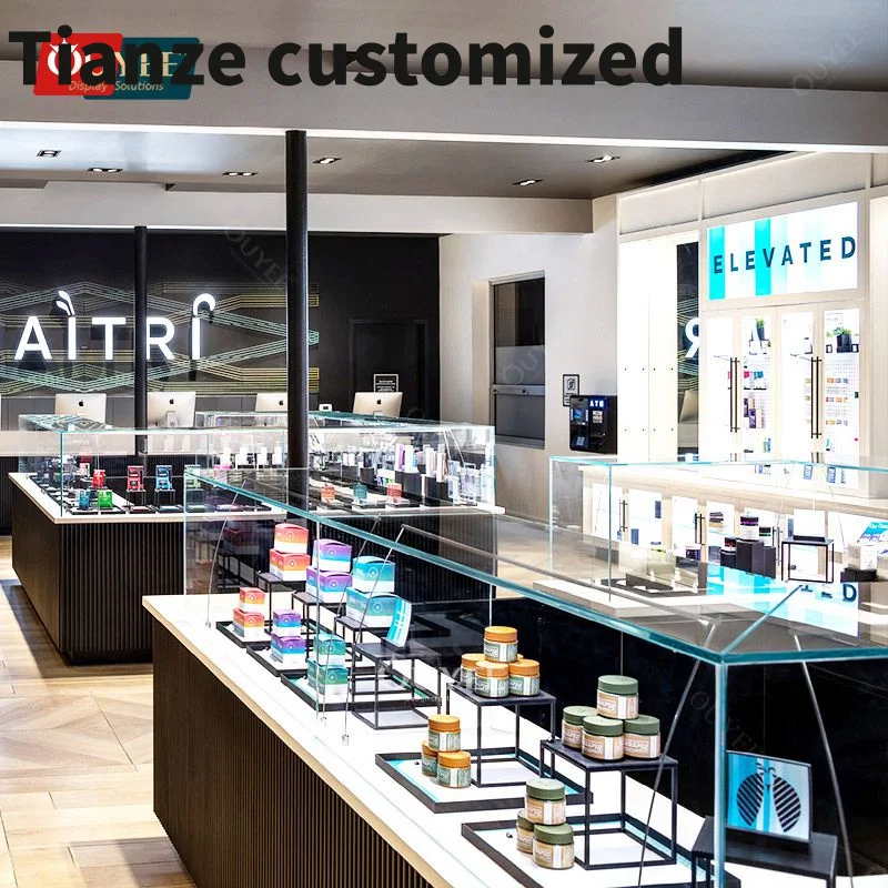 Customized-new decoration smoke shop display cases glass display cabinets racks smoke shop