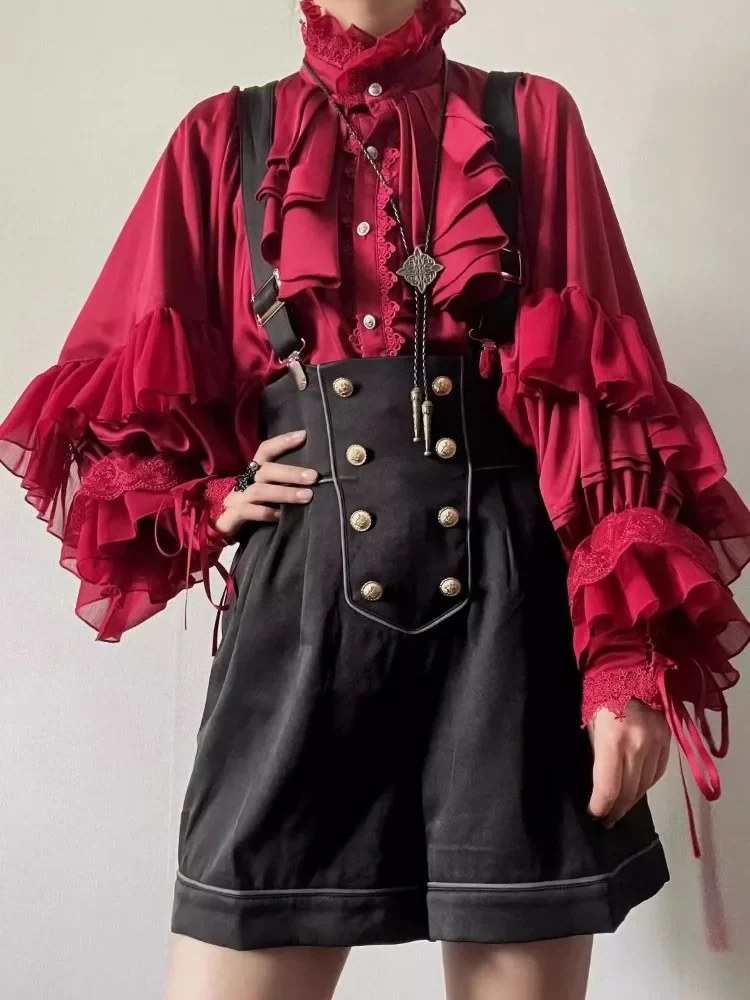 

Vintage Lantern Sleeve Shirt Y2k Aesthetic Lace Patchwork Tops Top Cospaly Japanese Kawaii Lolita Blouse Women JK Loose Blusas