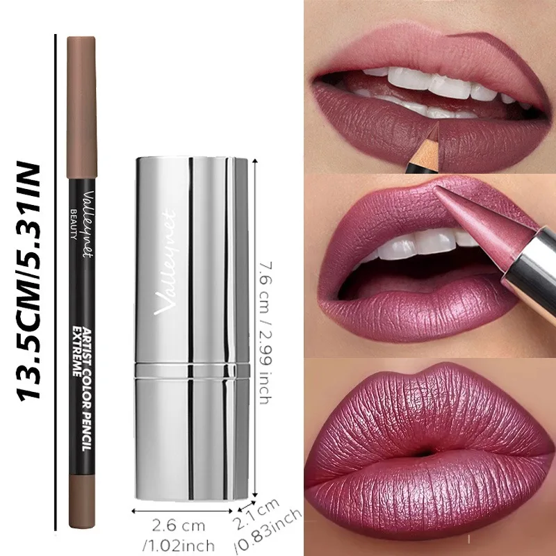 2 ชิ้น/เซ็ตชุดลิปสติกเมทัลลิกและลิปไลเนอร์, แต่งหน้าเต็มหน้า, กันน้ำติดทนนาน และเปล่งประกายเหมือนเอฟเฟกต์มุก