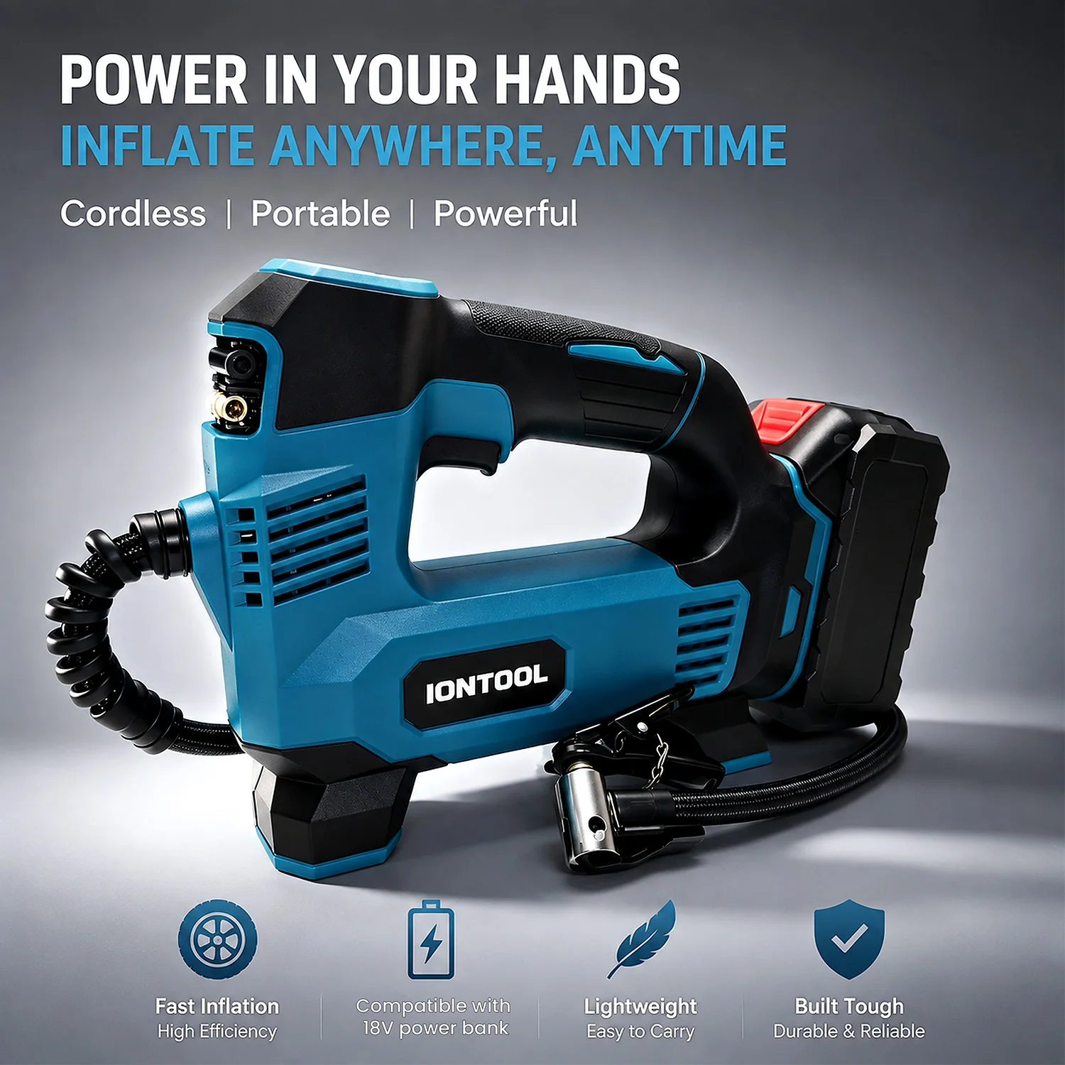 IONTOOL Brushless Cordless Inflator 140W For Automotive Tire Pressure Restoration and Sports Equipment Inflation Power Tool