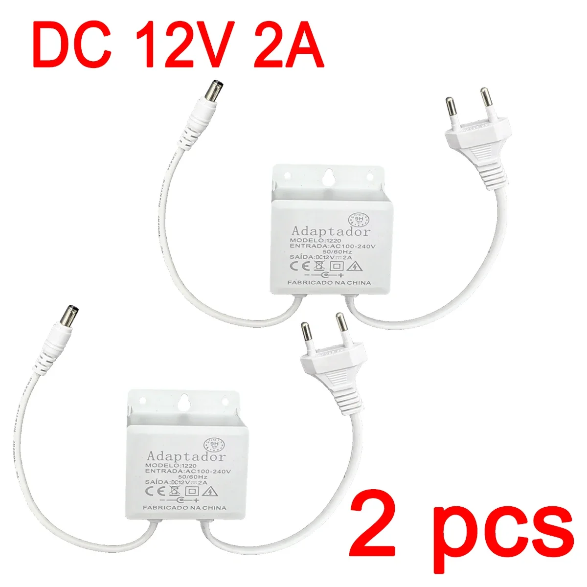 2pcs Power Adapter EU Outdoor Waterproof Supply Charger Europe DC 12V 2A Universal Adapter for Camera DVR Router LED