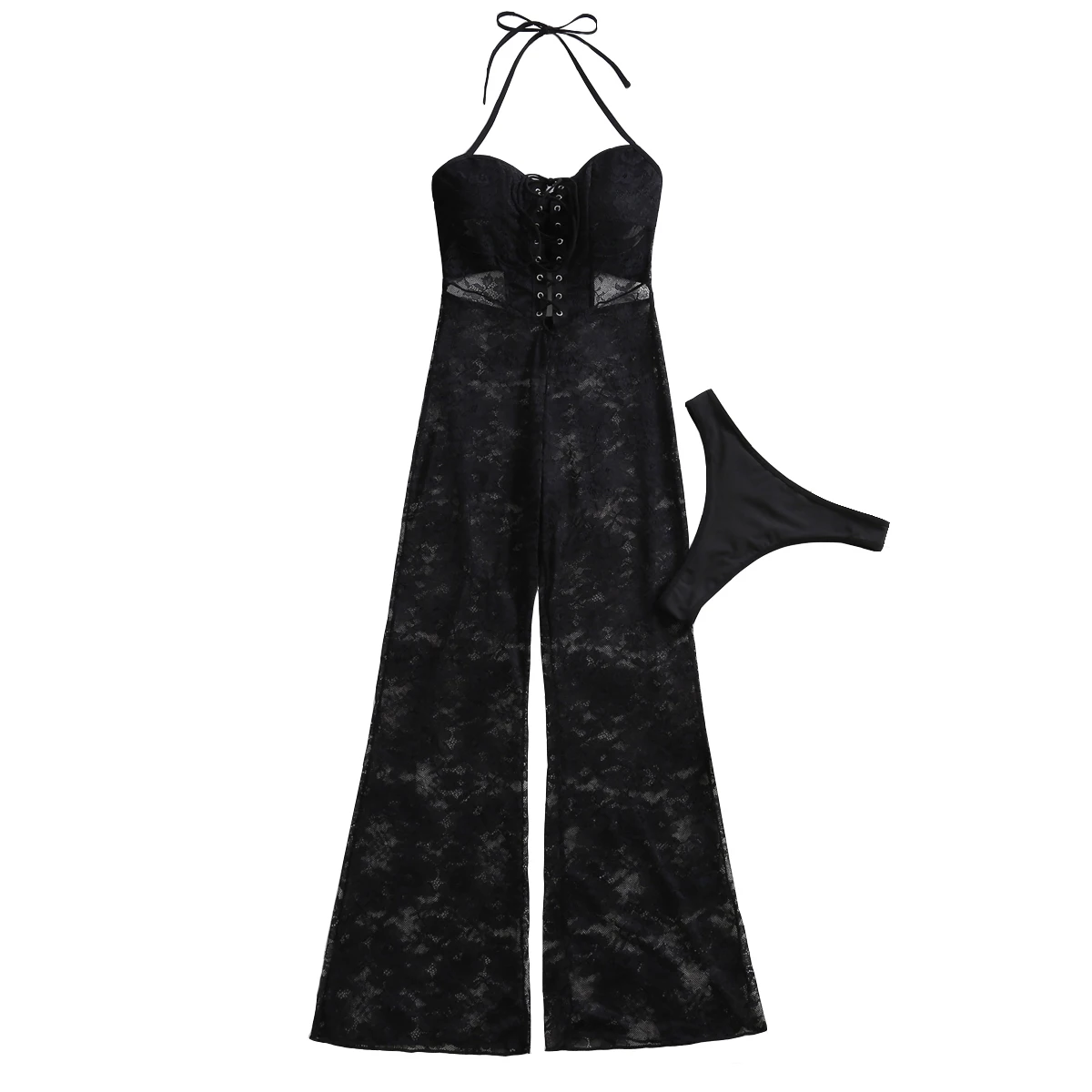 

2026 New Product Complex Metal Chicken Eye Strap Decoration Lace Hip Wrapping Body Shaping Integrated Sexy Underwear Set