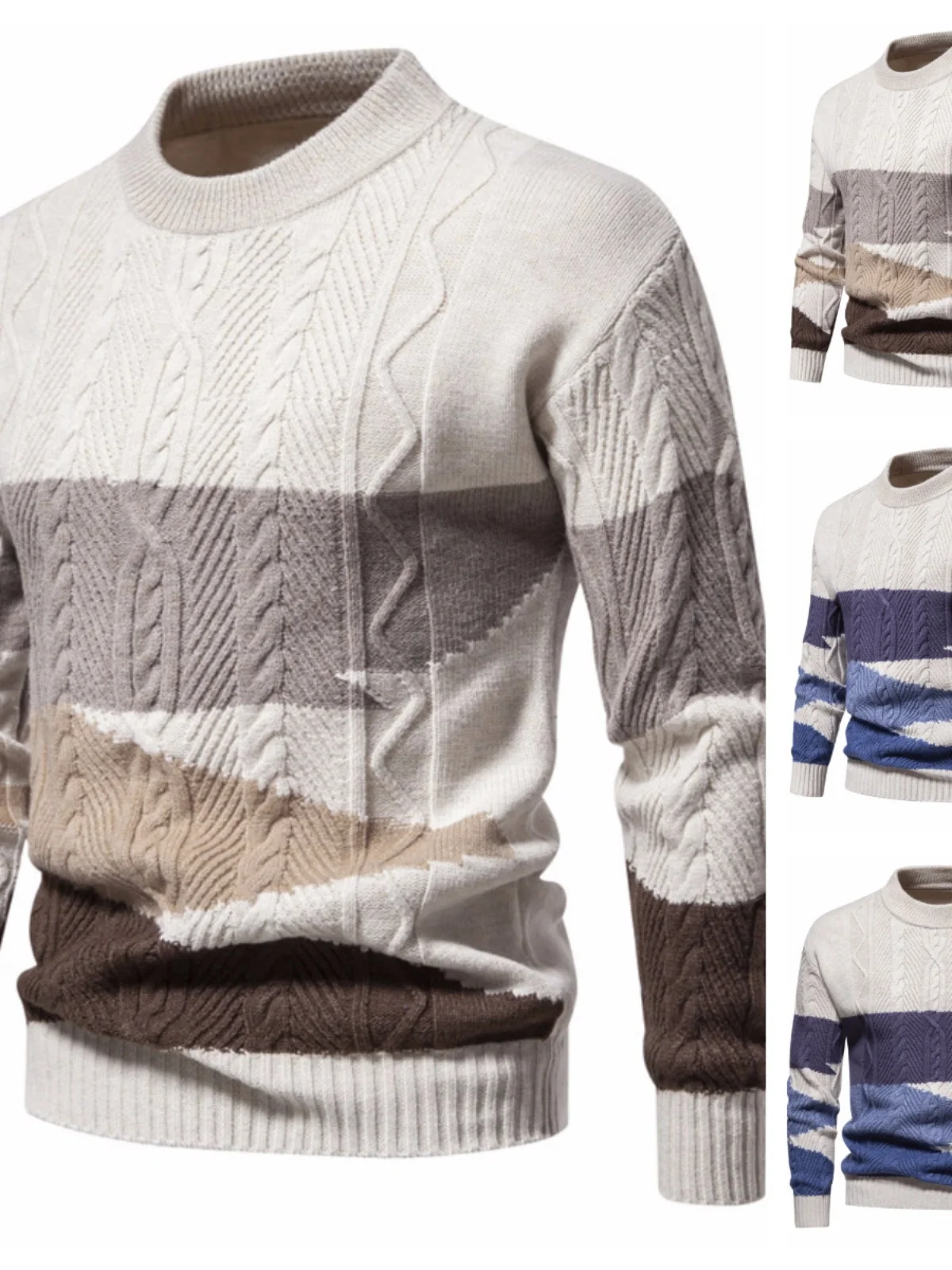 

Вязаный свитер American Vintage в стиле ретро с цветными вставками, молодежный, энергичный, с длинными рукавами, круглым вырезом, утепленный, для осени