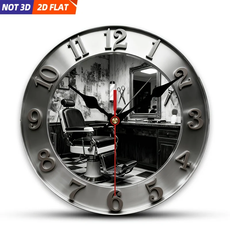 

2D плоский. 1 шт. Винтажные настенные часы в стиле барбершопа, бесшумные декоративные часы, креативные настенные часы, подходят для украшения спальни.
