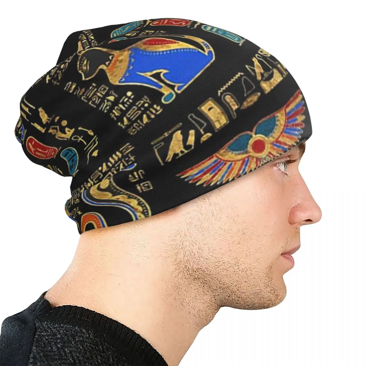 الهيروغليفية المصرية والآلهة Skullies قبعة حريمي دافئة الخريف الشتاء في الهواء الطلق قبعة محبوك بونيه قبعات للرجال النساء الكبار