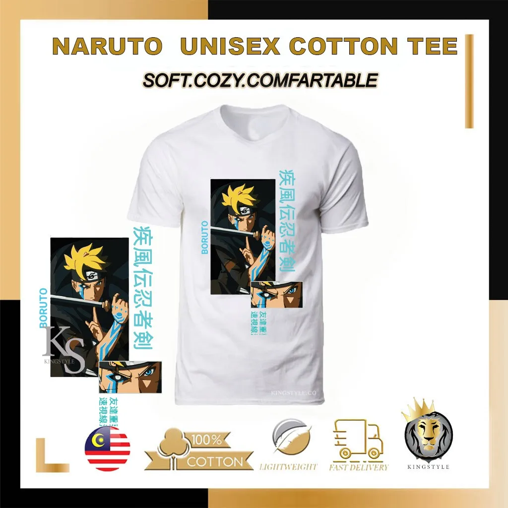 تي شيرت Promosi Mau NARUTO 76 Boruto قميص قطني للجنسين للرجال برقبة دائرية وأكمام قصيرة Baju Lelaki Wanita مخزون جاهز موضة رياضية