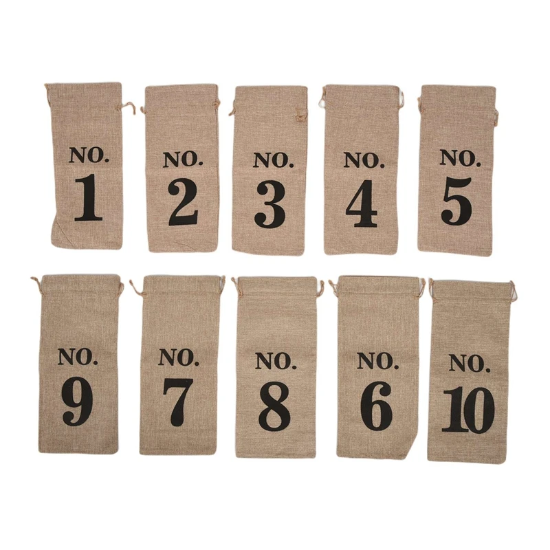 

Promotion! 10Pcs Jute Wine Bags, 14 X 6 1/4 Inches Hessian Numbered Wine Bottle Gift Bags With Drawstring For Blind Wine Tasting