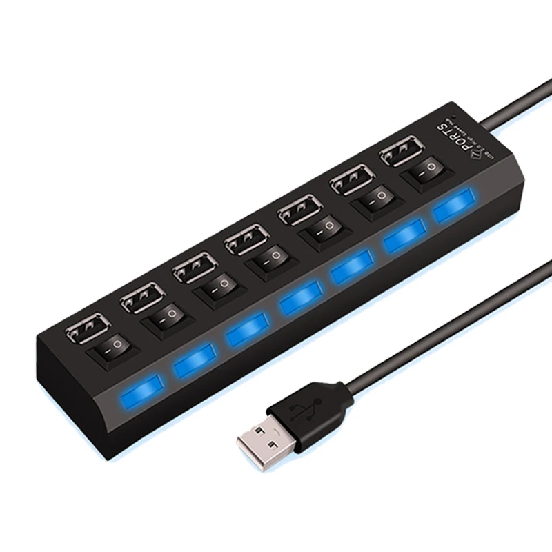 عالية السرعة 4/7 منافذ USB HUB 2.0 محول المتوسع متعدد USB الفاصل موسع متعدد مع مفتاح لمبة LED للكمبيوتر المحمول