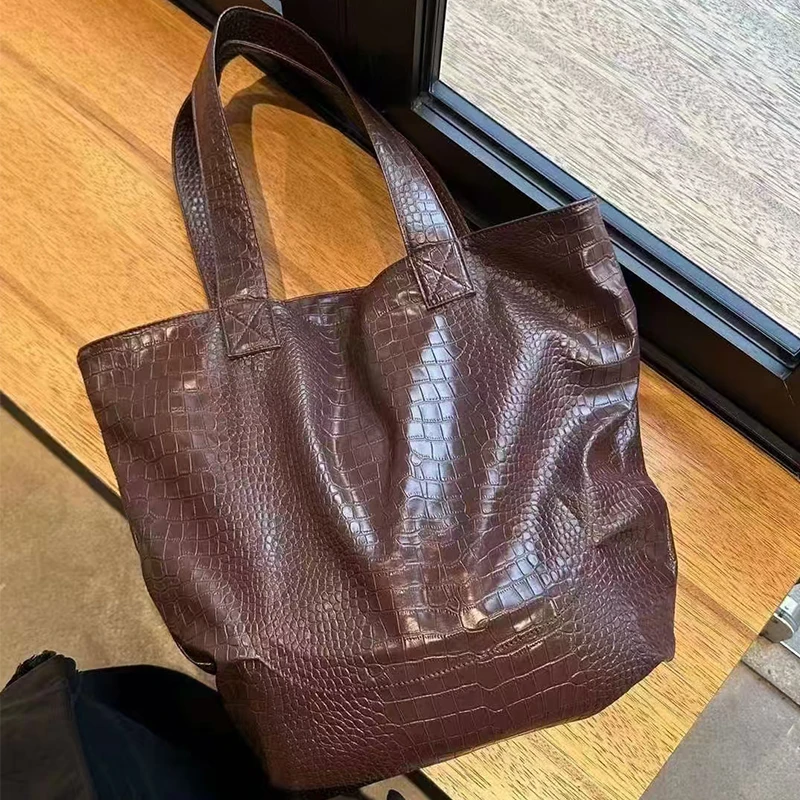 

European/American Fashion Crocodile Pattern Embossed Large Capacity Tote Women's Bag Simple And Casual Versatile Shopper Handbag