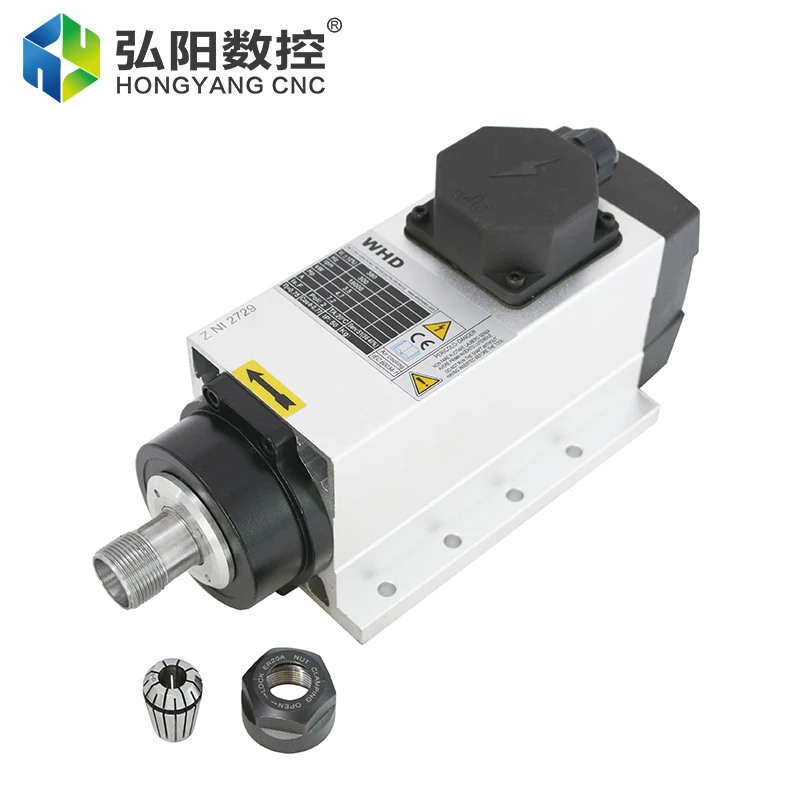 2.2KW 220V 380V Air-Cooled Spindle Motor ER20 Chuck Square Spindle Mounting Flange 4 Bearings For CNC Router Milling Machine