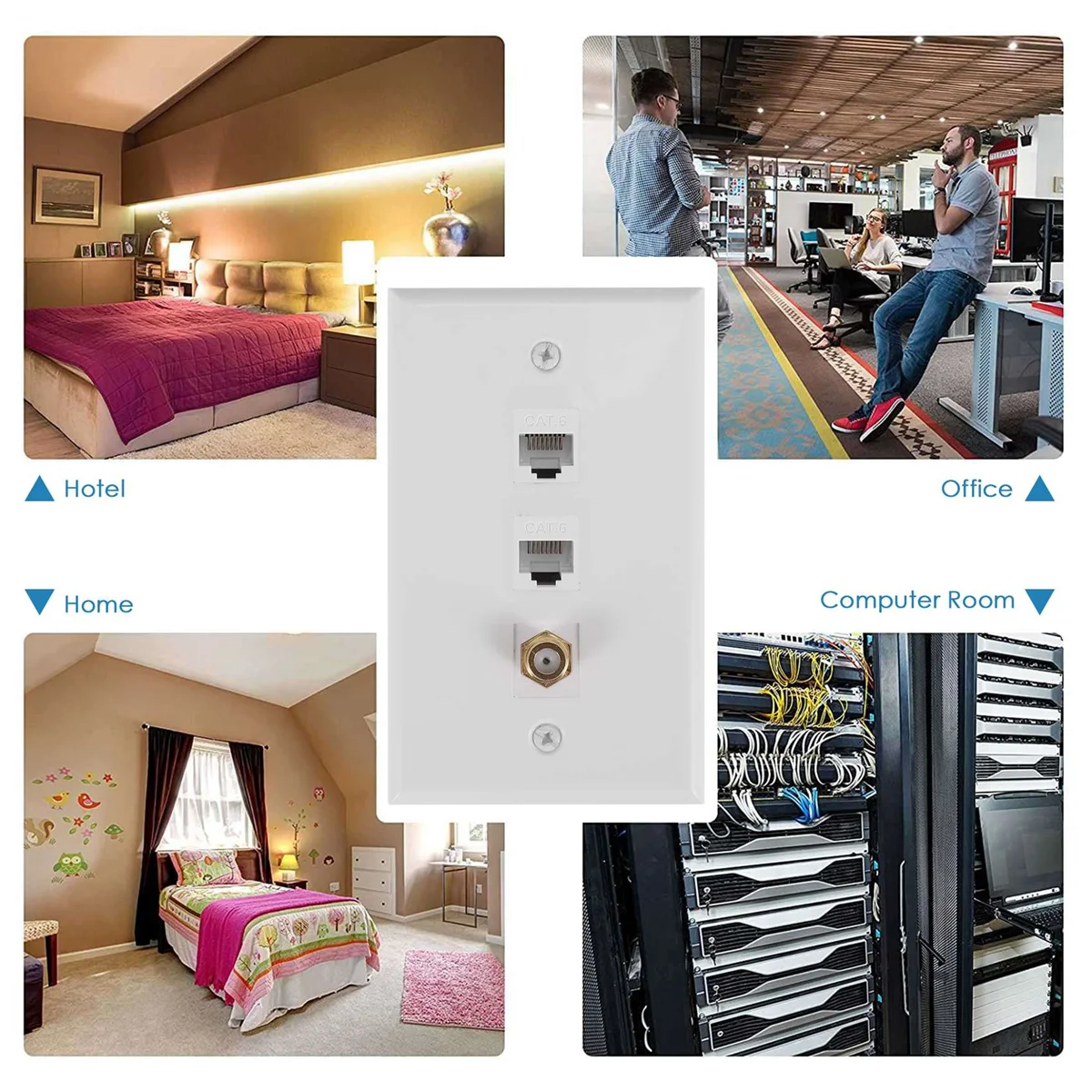 Plat dinding Coax Ethernet, 2 Port Cat6 RJ45 dan 1 Port konektor tipe F Coax perempuan ke pelat dinding