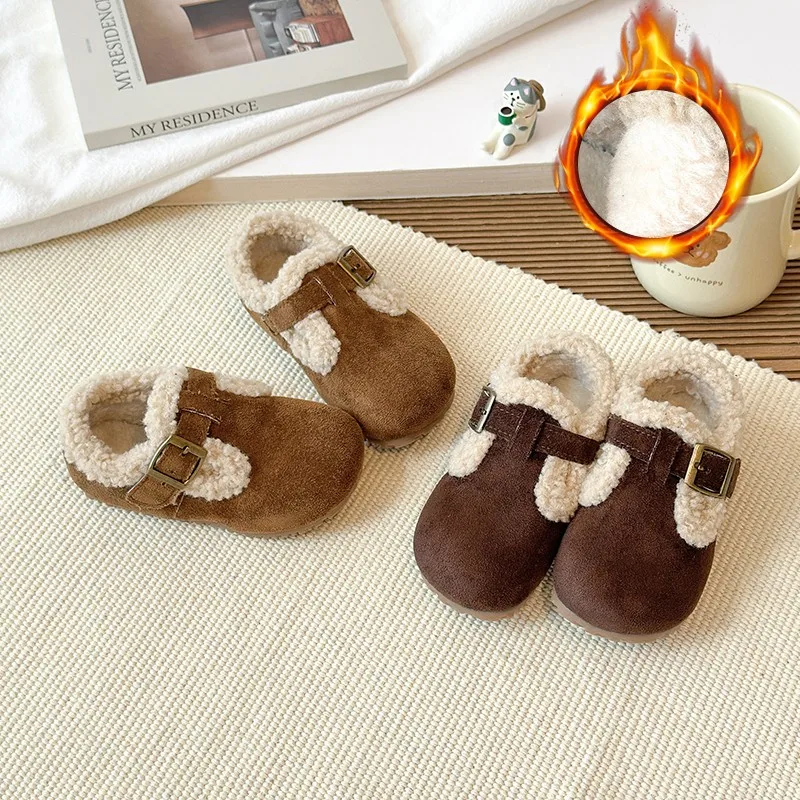 

Зимняя теплая детская плюшевая обувь, уличная антихолодная обувь для малышей, первые ходунки, детская обувь из толстого флиса, нескользящая детская обувь на мягкой подошве