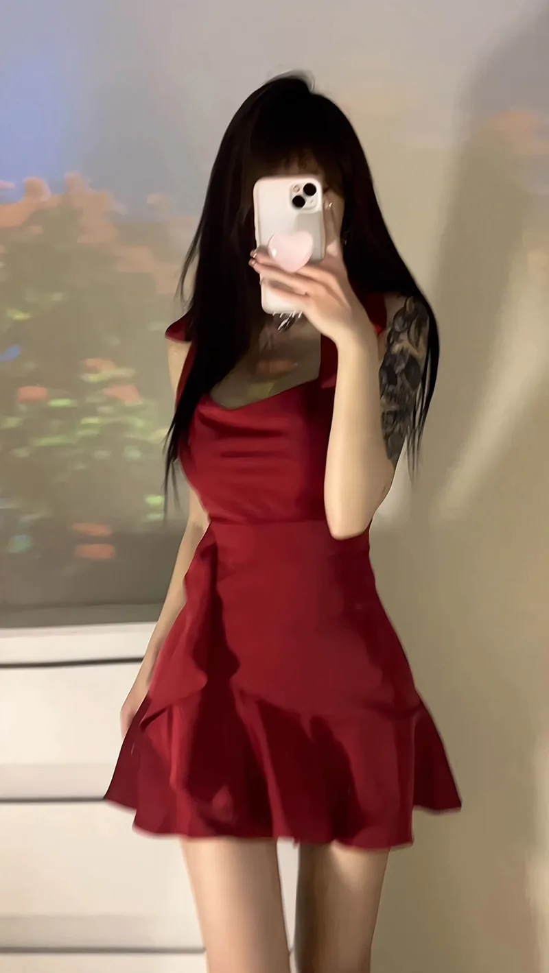 Summer Dresses New Style Ruffle Edge Spice Girl Skirt Camisole Dress Skinny Hip-hugging Short Dress Woman\'s Clothing Vestidos