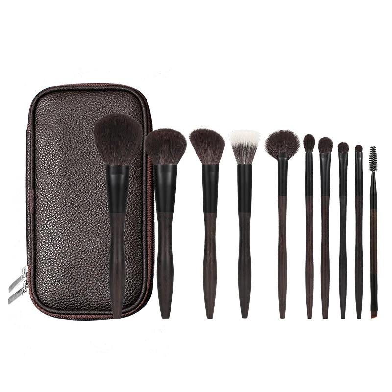 10-teiliges Make-up-Pinsel-Set aus Ebenholz, Make-up-Pinsel, Tierhaar-Pinsel-Set, echte Wolle, loses Puder, Rouge, Kontur, Lidschattenpinsel