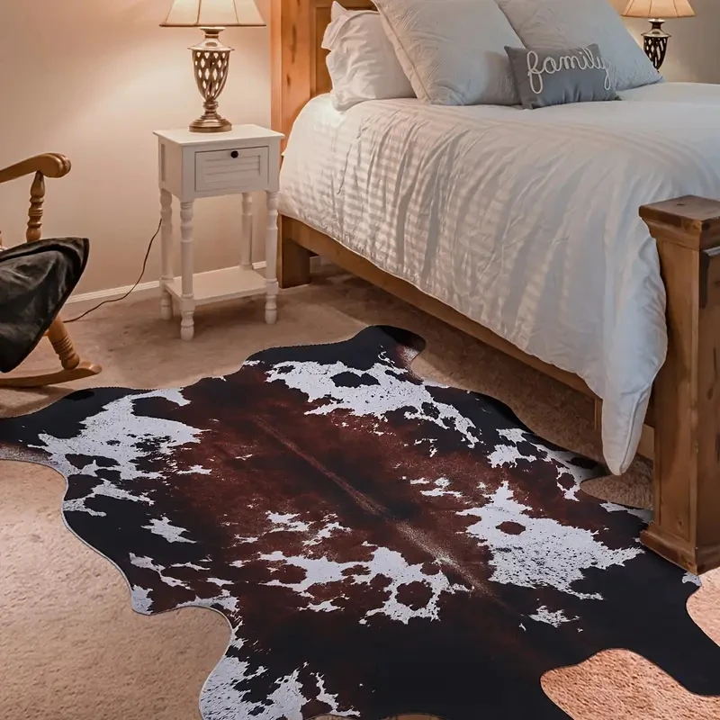 Winter Faux Fur Thick Rugs for Christmas Decoration Artificial Cowhide Carpets for Bedroom Living Room