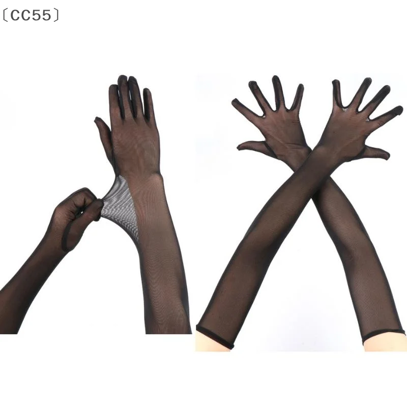 〔CC55〕55CM Lace Thin Hollow Transparent Long Gloves Breathable Net Yarn Women Man Stage Performance Party Cosplay Elasticity