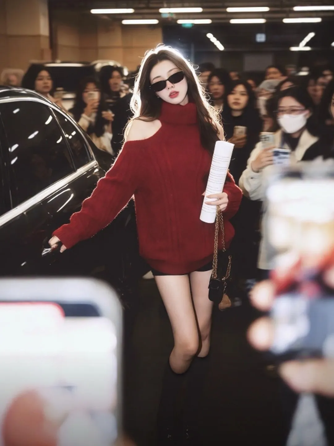 

Retro Gentle Sle Loose High Collar oulder Bared Red Sweater Spring Faionable Women's Long Sve Warm Color Top