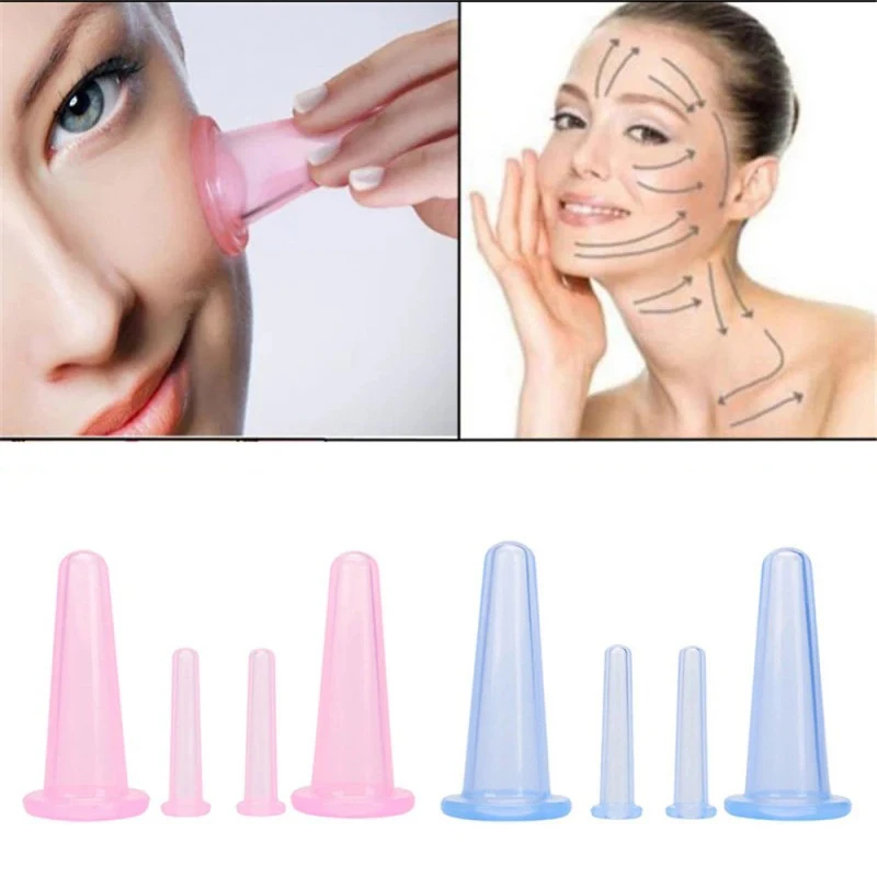 4Pcs Silicone Cupping Massage Cup, For Body Fac Neck Eye Massage Vacuum Tank Body Facial Care, Anti-aging Beauty Tool