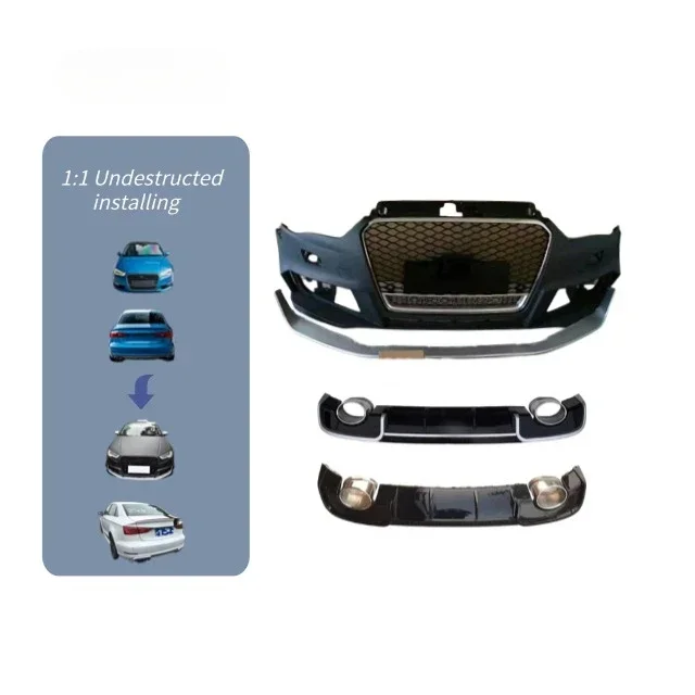 

Широкий полипропиленовый материал, автомобильные детали, автоматическая система кузова для Audi A3 2014-2016, обновление до переднего бампера RS3 с решеткой, комплект кузова