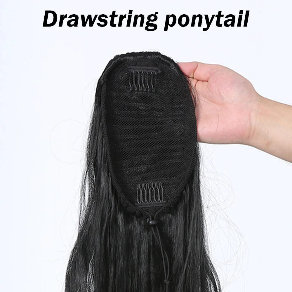 وصلة ذيل حصان صناعية برباط للنساء ، شعر أسود طويل مموج ، ذيول حصان ذات طبقات ، 26" #3