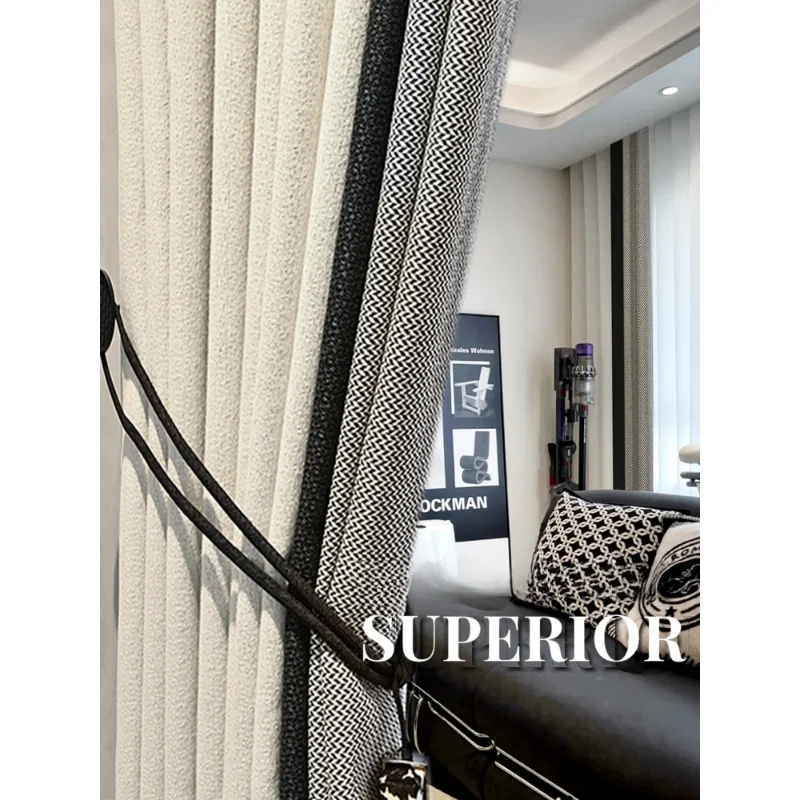 Modern Light Luxury Curtains for Living Room White Patchwork Black Gray Cortina Bedroom Valance Shading Curtain Window Custom