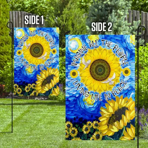 Hippie Sunflower Flag Imagine All People Living Life Garden Flag - House Flag