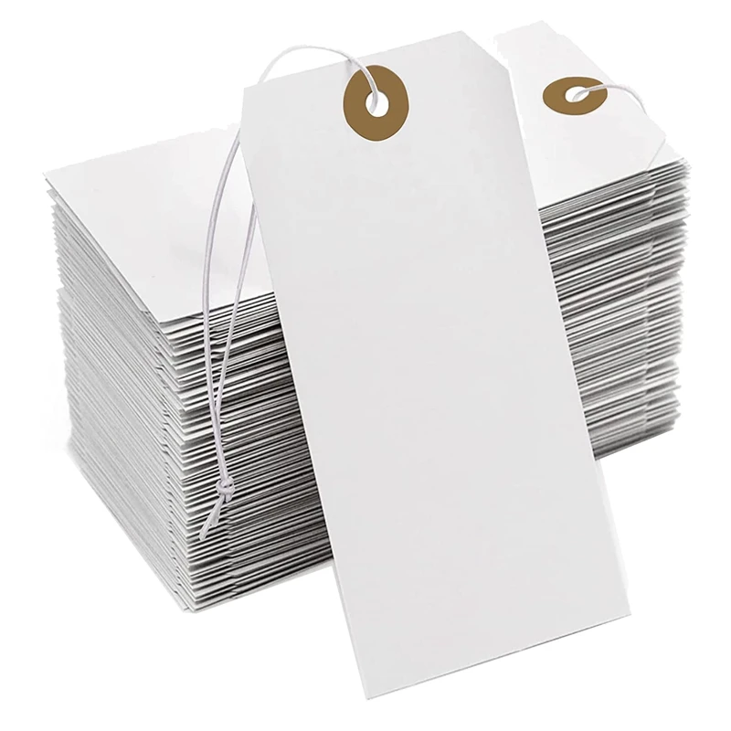 Grote Versterkende Gat Papieren Tag Met String Bevestigd, 200 Stuks Papier Opknoping Tags Met Elastisch Touw Bevestigd