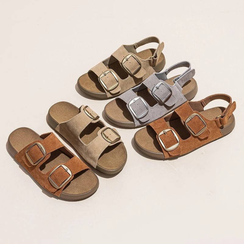 CICIYANG Women Flats Sandals Cow Suede 2026 New Platform Belt Buckle Beach Slippers Plus-size Female Casual Outdoor Summer Shoes