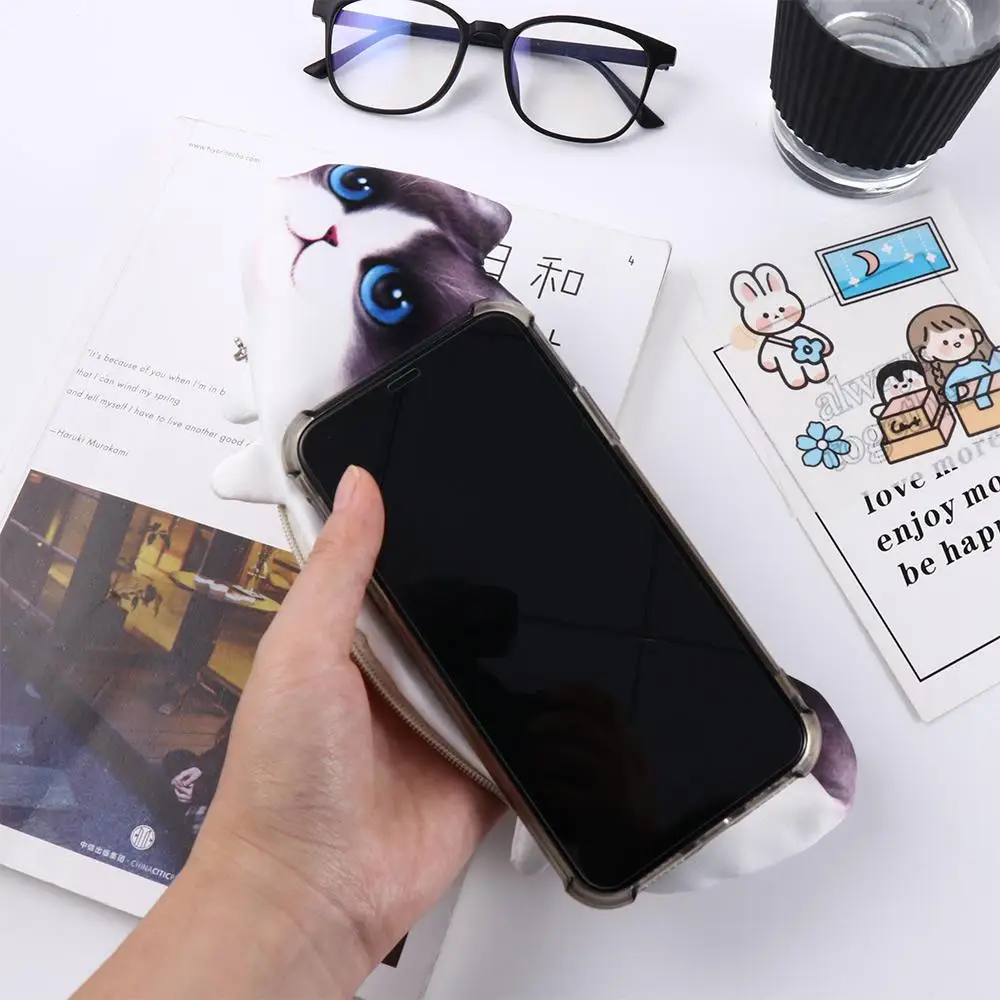 Kids Creative Pencil Pouch School Supplies Student Gift Soft Cloth Pen Bag Storage Organizer Pencil Case Simulation Cartoon Cat