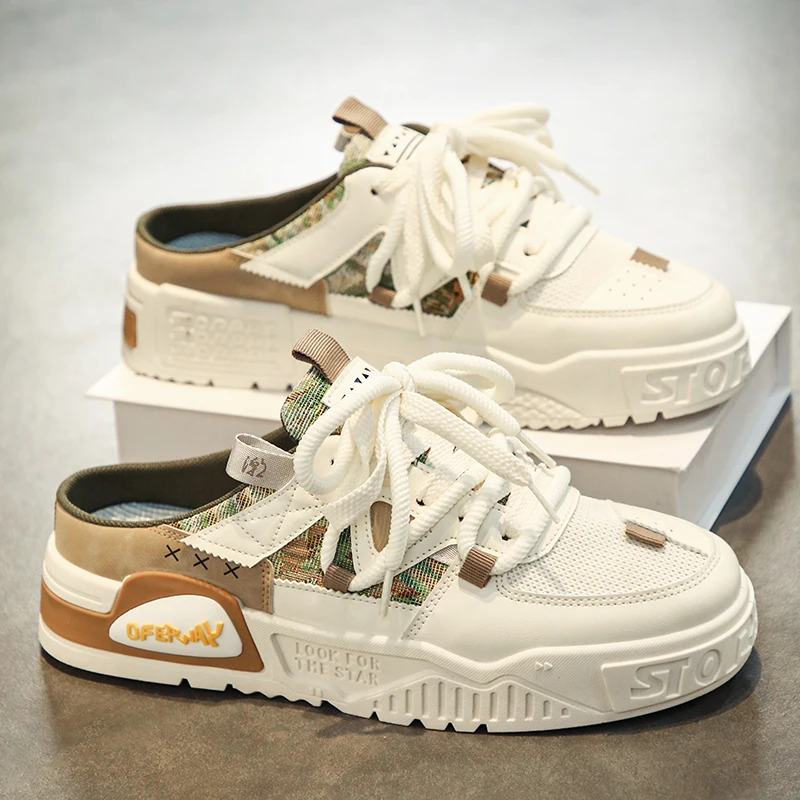 

Men's thick-sole casual shoes summer new breathable soft-sole non-slip fashion outdoor walking half-slippers student flat shoes