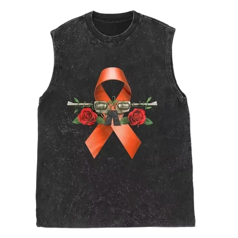 2025 American vintage washed sleeveless summer T-shirts for men and women super popular 2D printed vest tops for daily use