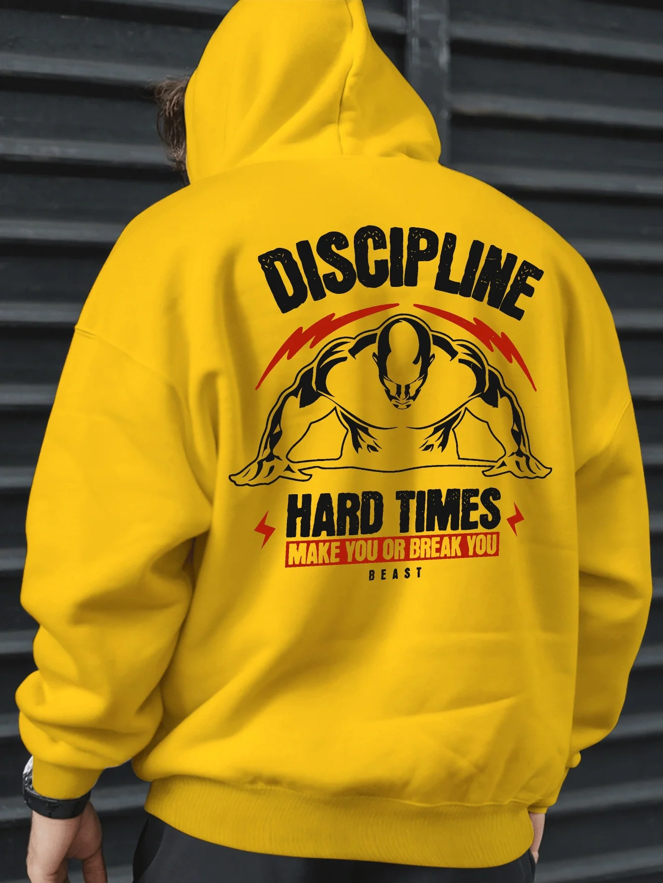 Men's Discipline Hard Times Hoodie Hip Hop Sports Casual Streetwear Gym Fitness Quote Print Oversized Pullover Sweatshirt Tops
