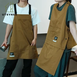 Custom Logo Waterproof Detachable Work Apron for Kitchen Catering Cafe Oilproof Men Women Waiter Vest Apron Barista Pinafore