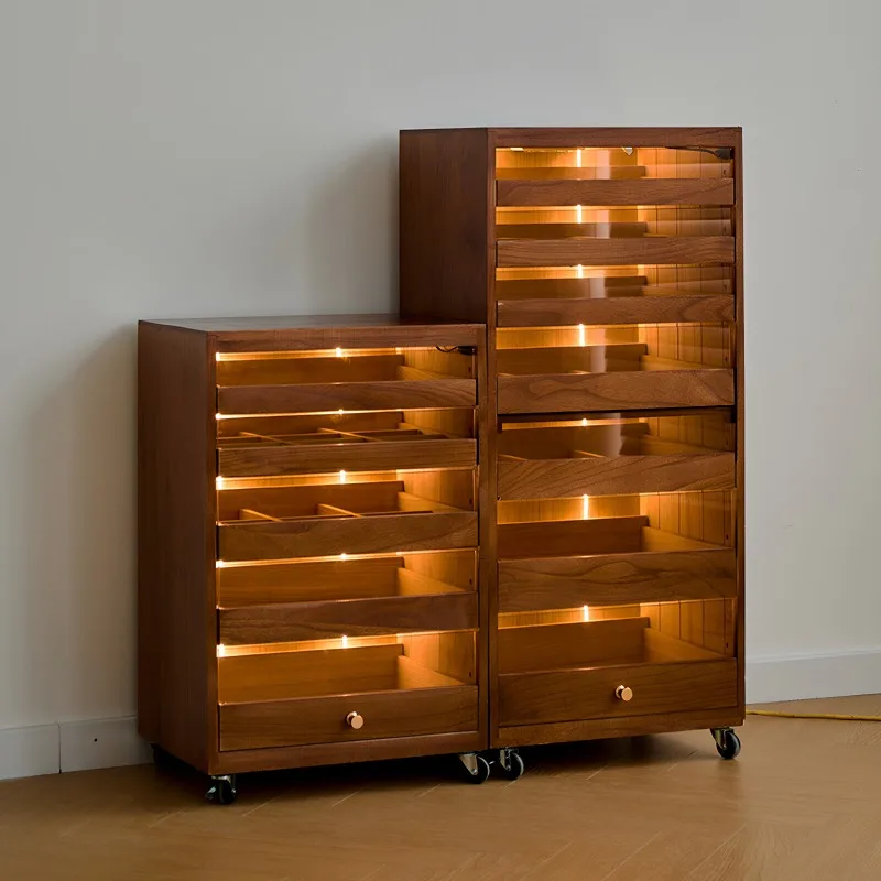 Solid wood dental cabinet Multi-layer drawer type tea set storage cabinet Teacup cabinet Display Wenwan jewelry decorati